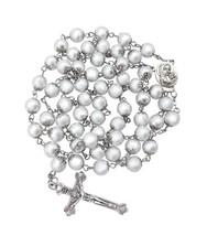 Nazareth Store White Pearl Beads Rosary Necklace Holy Soil - £35.05 GBP