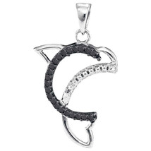 10k White Gold Round Black Color Enhanced Diamond Dolphin Fashion Pendant 1/10 - £111.79 GBP