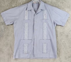 The Romani Shirt Mens Large Blue Guayabera Vintage Button Up Short Sleeve - $29.69