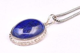 Pendentif Argent Massif Collier Naturel Lapis Bijoux PS-1557 - £46.17 GBP