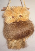 Vintage Owl Macrame Coconut Fibers Wall Hanging Brown  Handmade 15&quot; - $44.99