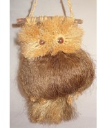 Vintage Owl Macrame Coconut Fibers Wall Hanging Brown  Handmade 15&quot; - £35.65 GBP