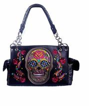 Western Women&#39;s Artistic Flora Embroidery Skull Concealed Carry Handbag in 3 Col - £39.09 GBP