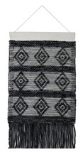 Black Boho Tapestry New Zealand Wool Modern Handmade Tassel Wall Hanging 16x32&quot; - £35.20 GBP