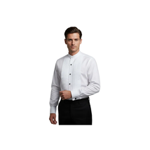 Men's Tuxedo Pastor shirt Classix Banded Collarless Formal Pleated M06 White image 4