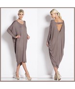 Long Solid Color Loose Euro Draped Sleeves Scoop Neck V Back Midi Lounge... - £31.32 GBP