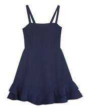 Big Girls Scuba Ruffle Hem Skater Dress with Tie Bow Back - Navy - $33.60