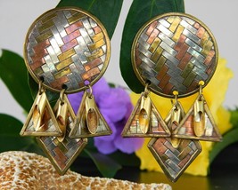 Vintage Mixed Metal Dangle Earrings Woven Brass Copper Silver India - £15.80 GBP