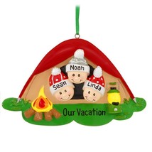 Pop Up Tent Face Family of 3 Personalize Christmas Ornament Camping Present Gift - $14.78