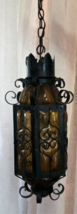 Spanish Revival Amber Bubble Crackle Glass Pendant Light Fixture Lantern... - $311.84
