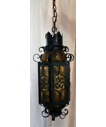 Spanish Revival Amber Bubble Crackle Glass Pendant Light Fixture Lantern... - $311.84