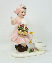 Vintage Arnart Porcelain Dutch Girl With Basket And Geese #8031 - £39.17 GBP