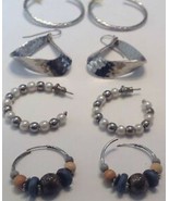 Vintage 1980s Pierced Earrings Lot 4 of Pair Hoop Bead Silver  - £7.77 GBP