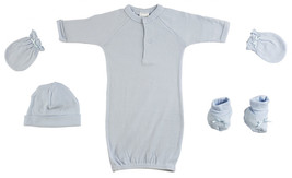 Boy 100% Cotton Preemie Gown, Cap, Mittens and Booties - 4 pc Set Preemie - £13.93 GBP