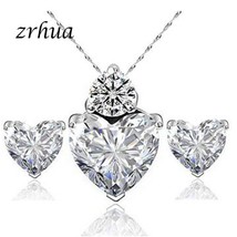 Red/Purple/White Crystal Zircon Jewelry Sets Heart Rhinestone Bridal Necklace Ea - £18.86 GBP