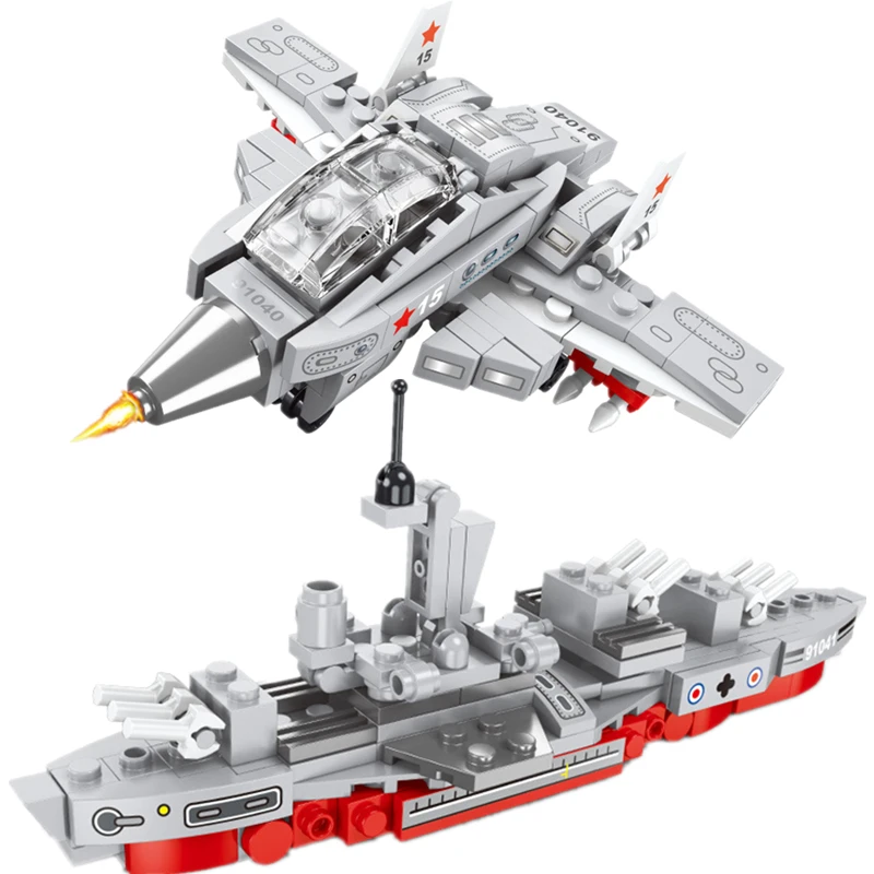 NEW MOC Aircraft Carrier Ship Fighter Plane Artillery Warship J-15 Military City - £7.52 GBP