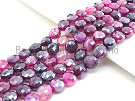 Mystic Plated Turtle Shell Cut Natural Pink Purple Agate Coin Shape beads, - $9.90+