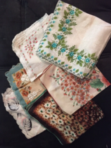vintage lot of 6 Handkerchiefs print design size varies - $14.85