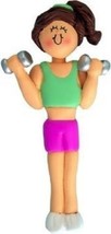 WEIGHT LIFTER (female brunette) CHRISTMAS ORNAMENT - PERSONALIZED GIFT P... - $11.80