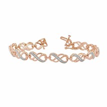0.15CT Simulated Diamond 14K Rose Gold Plated Double Infinity Tennis Bracelet 7&quot; - £91.57 GBP