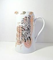 Porcelain Beverage Pitcher - Nicole Miller Home - White &amp; Gold Metallic Floral  - £19.94 GBP