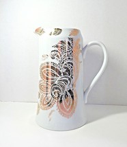 Porcelain Beverage Pitcher - Nicole Miller Home - White &amp; Gold Metallic Floral  - £20.00 GBP