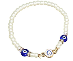 Faux Pearl Evil Eye Stretch Bracelet - £3.93 GBP