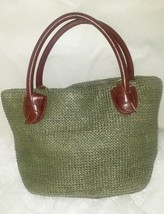 Amanda Smith Women&#39;s Handbag Green Woven with Faux Leather Handles and Trim - $9.49