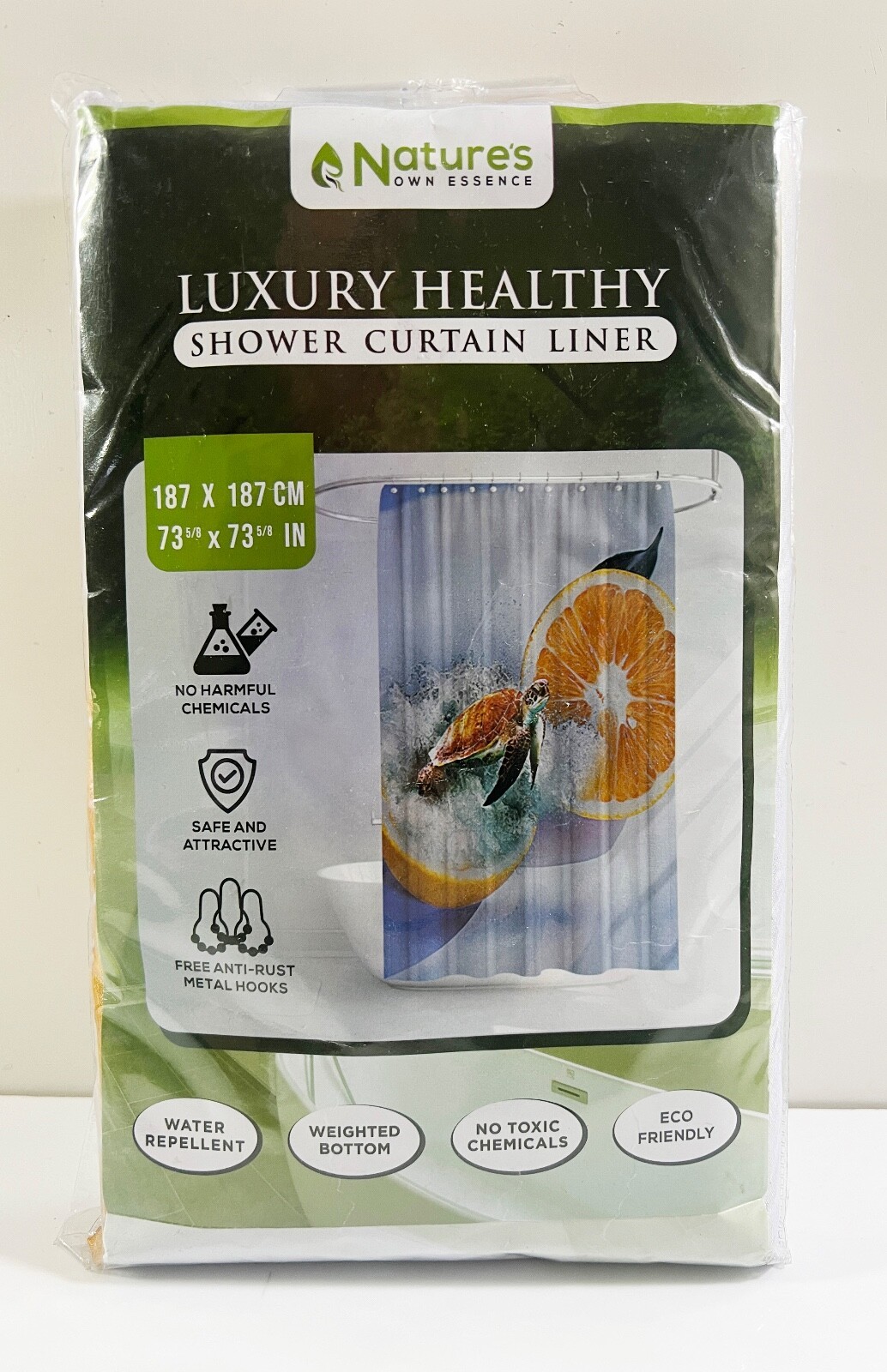 Nature&#39;s Own Essence Shower Curtain Liner Turtle &amp; Orange Fruit  73&quot; x 73&quot; - $14.84