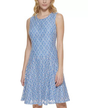 Tommy Hilfiger Women&#39;s Petite Knit Fit &amp; Flare Dress Size 6P Blue Lace Detail - £32.85 GBP
