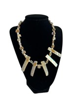 Beaded Shell Necklace Mother of Pearl 18-20&quot; Long Statement Silver Tone - £11.90 GBP