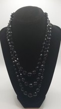 JEWELRY Vtg  Necklace Triple Strand Black Bead Button Clasp 18&quot; - £11.65 GBP