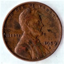 Moderately Circulated 1959 D Lincoln Penny About XF - $2.36