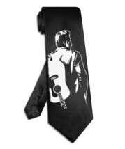 Johnny Cash tie black satin silk hand-painted necktie - $28.00