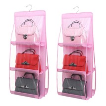 2 Pcs 6 Pockets Hanging Purse Handbag Organizer Clear Hanging Shelf Bag Collecti - £20.77 GBP