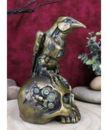 Steampunk Cyborg Scavenger Crow Raven On Rusted Robotic Skull Statue Decor - $46.48 CAD