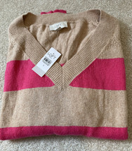 NEW LOFT Outlet Women&#39;s Long Sleeve V-Neck Pink/Tan Stripe Sweater Small... - £19.45 GBP