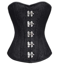 Womens Black Brocade Spiral Steel Boned Gothic Corset Costume Overbust Bustier - £48.60 GBP