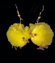 Funky Chenille Fuzzy Chick Earrings Chicken Farm Easter Bird Hen Costume Jewelry - £5.47 GBP