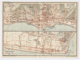 1927 Original Vintage City Map Of San Remo Sanremo Bordighera / Liguria / Italy - £16.81 GBP