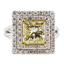 3.86ct Natural Fancy Yellow Diamonds Engagement Ring 18K Solid Gold Princess - £17,725.94 GBP