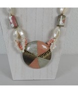 Pink White Shell Necklace Mother of Pearl Large Round Pendant Snakeskin ... - £15.18 GBP