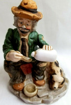 Hobo Clown Caring for Puppy Dog Pet Figurine Statue Porcelain UOGC 5&quot; Tall - £31.89 GBP