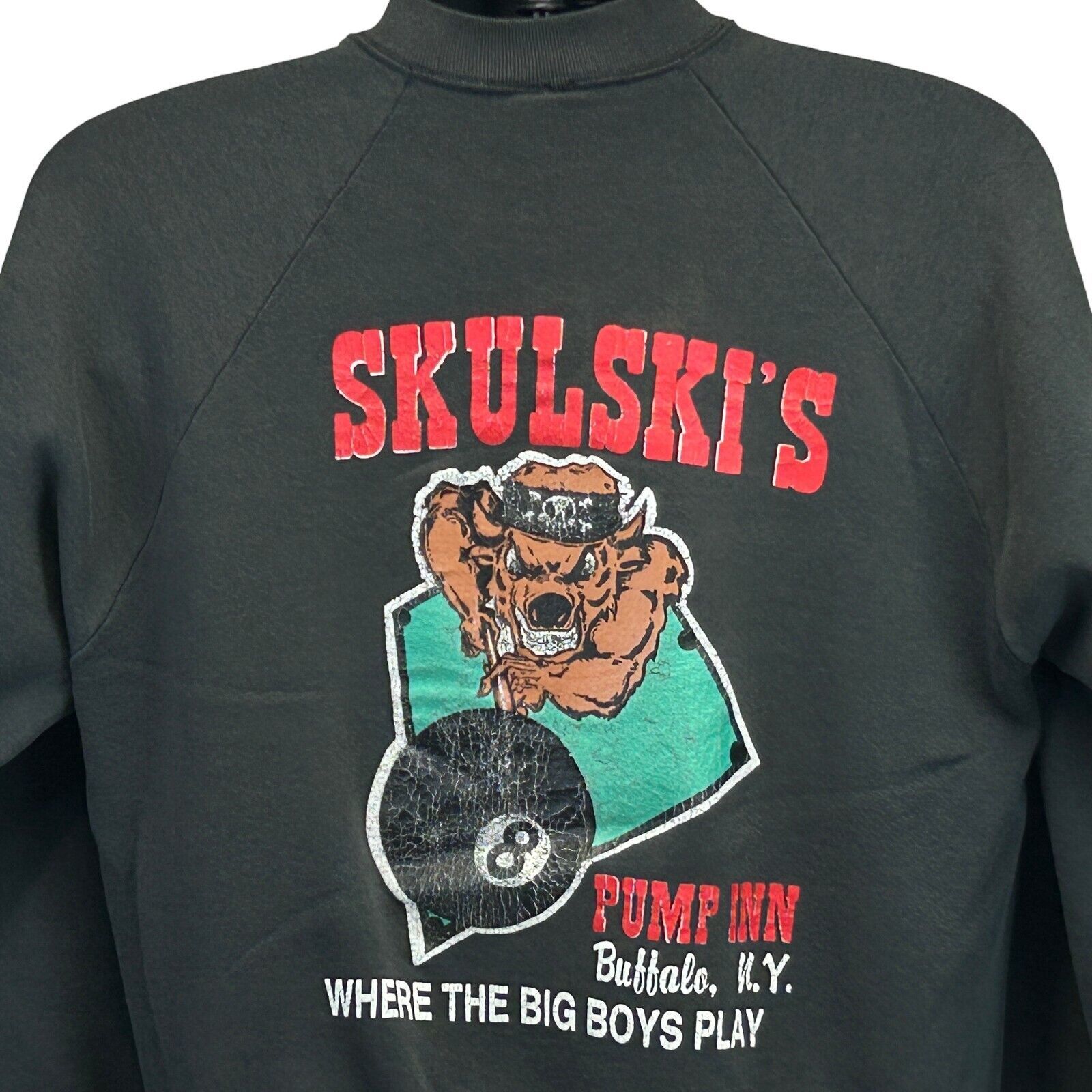 Skulski's Pump Inn Vintage 90s Sweatshirt Medium Pool Billiards NY Mens Black - $88.70