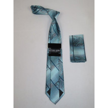 Men's Stacy Adams Necktie and Hankie Set Fancy Design Silky Look SAT27 Teal image 2