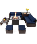 9 Pieces Patio PE Wicker Sectional Set with 50000 BTU Fire Pit Table-Nav... - $28,403.08 MXN