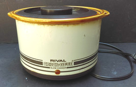 Vintage Rival Crock-ette Slow Cooker Stoneware Crock Pot 1 Qt #3205 Brown Tan  - £17.29 GBP