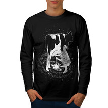 Wellcoda Space Cow Milk Fantasy Mens Long Sleeve T-shirt,  Graphic Design - £18.32 GBP