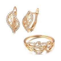 Hot Ethnic Bride Wedding Ring Earring Jewelry Sets 585 Rose Gold Hollow ... - $14.17