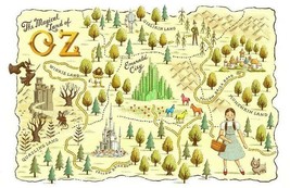 Wizard Of Oz Map Of The Magical Land Of Oz Dorothy Tin Man Scarecrow Lion  - £2.59 GBP